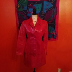 Red leather skirt suit